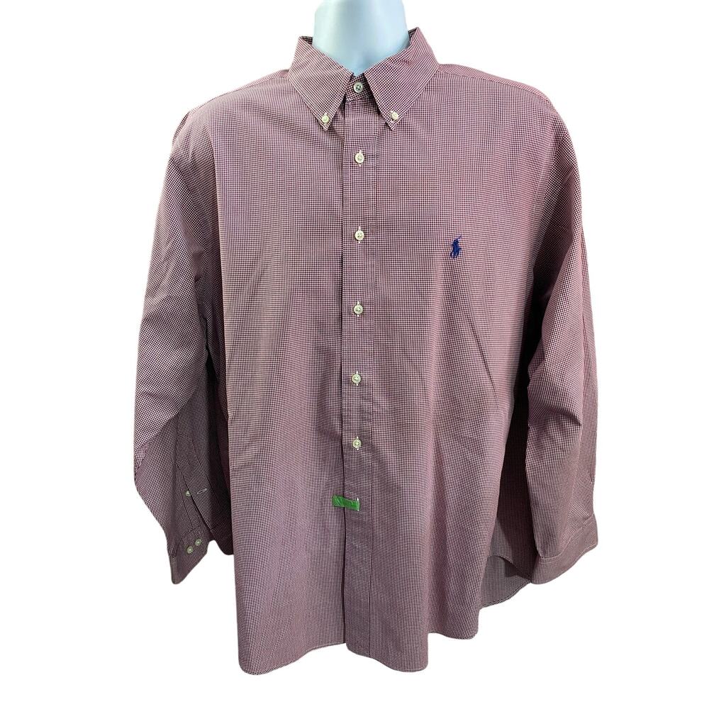 Ralph Lauren Dress Shirt Size 17.5 / 34–35 Maroon White Check Classic Fit